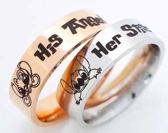 Stitch & Angel Couple Rings, Ohana Ring, Best Friend Jewelry, Matching Couple Rings, Ohana Gift, Ohana Means Family