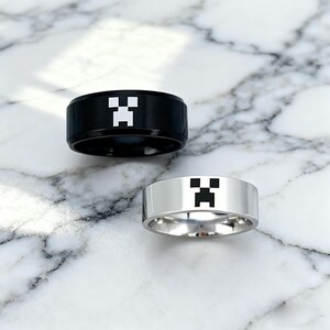 Minecraft Rings for Couple, Minecraft Gaming Inspired Rings, Custom Engraved Gift for Couple, Personalized Rings for Engagement, Pixel Game image 2