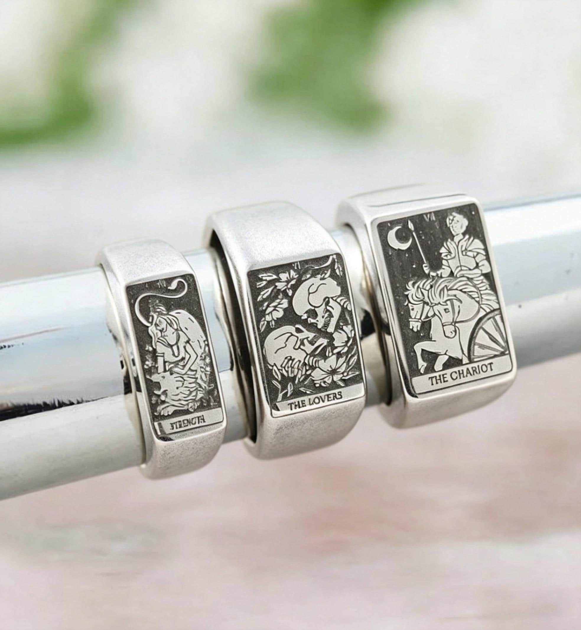 Tarot Card Signet Ring for Men, Gothic Engraved Ring, Mystical