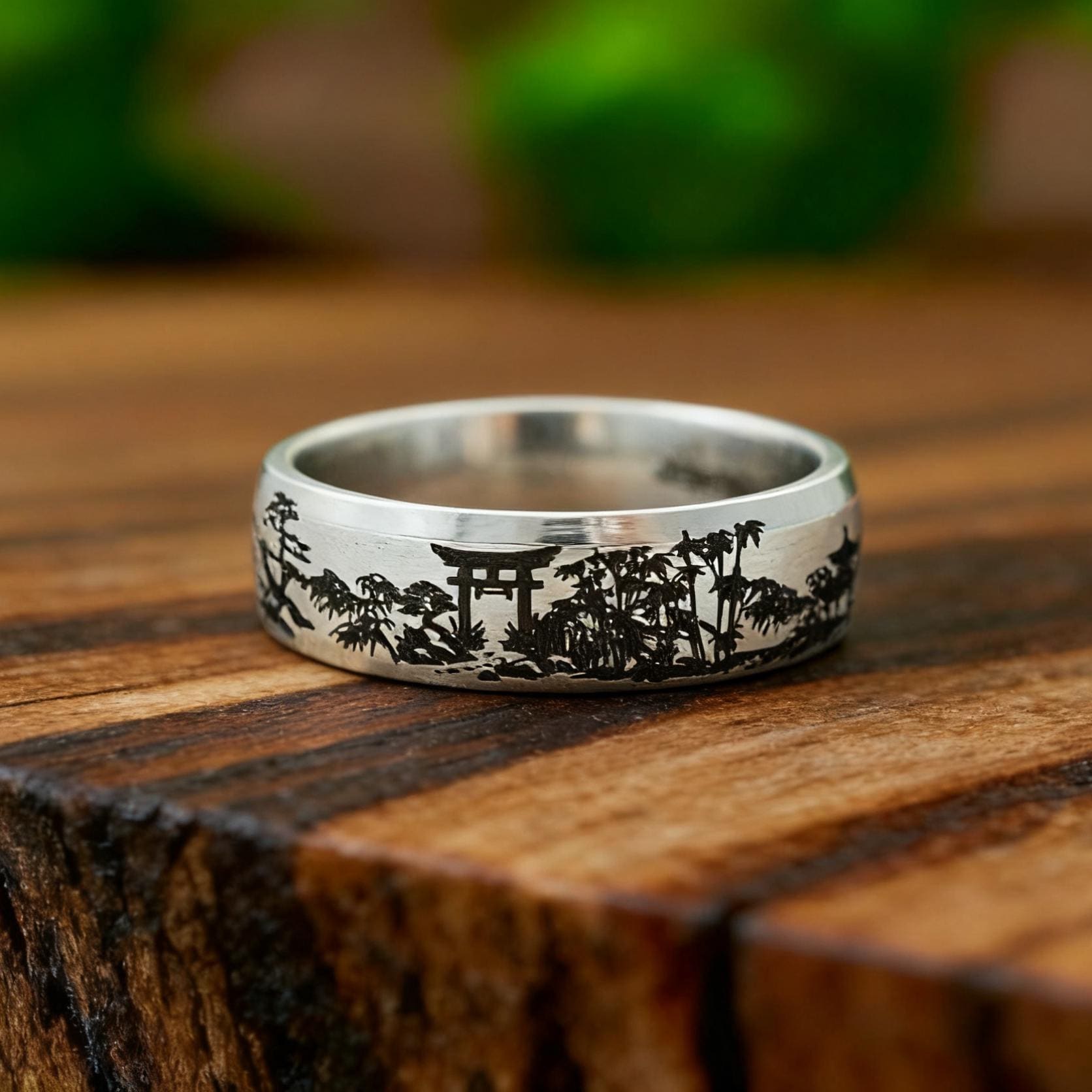 Feudal Japan Scene Ring, Old Japan Scene Tungsten Ring, Nihon Japanese ...