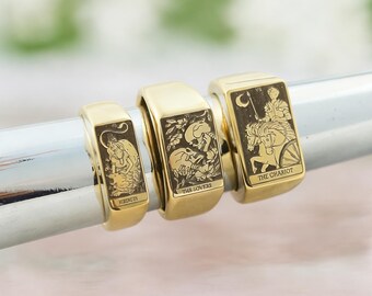 Tarot Card Signet Ring for Men, Gothic Engraved Ring, Mystical