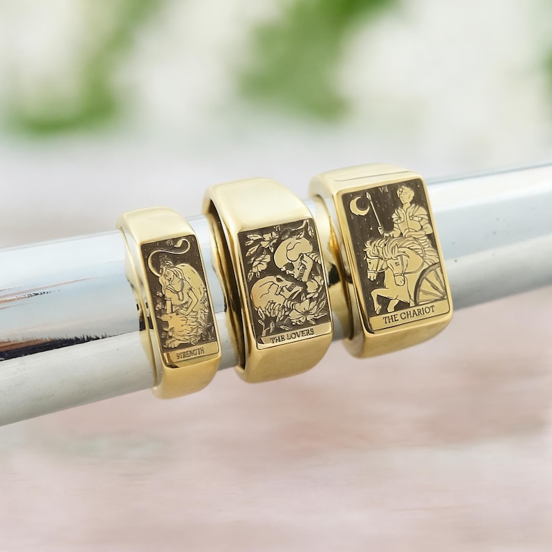 Tarot Card Signet Ring for Men, Gothic Engraved Ring, Mystical Fortune Symbol Jewelry, Occult Gift for Him image 8