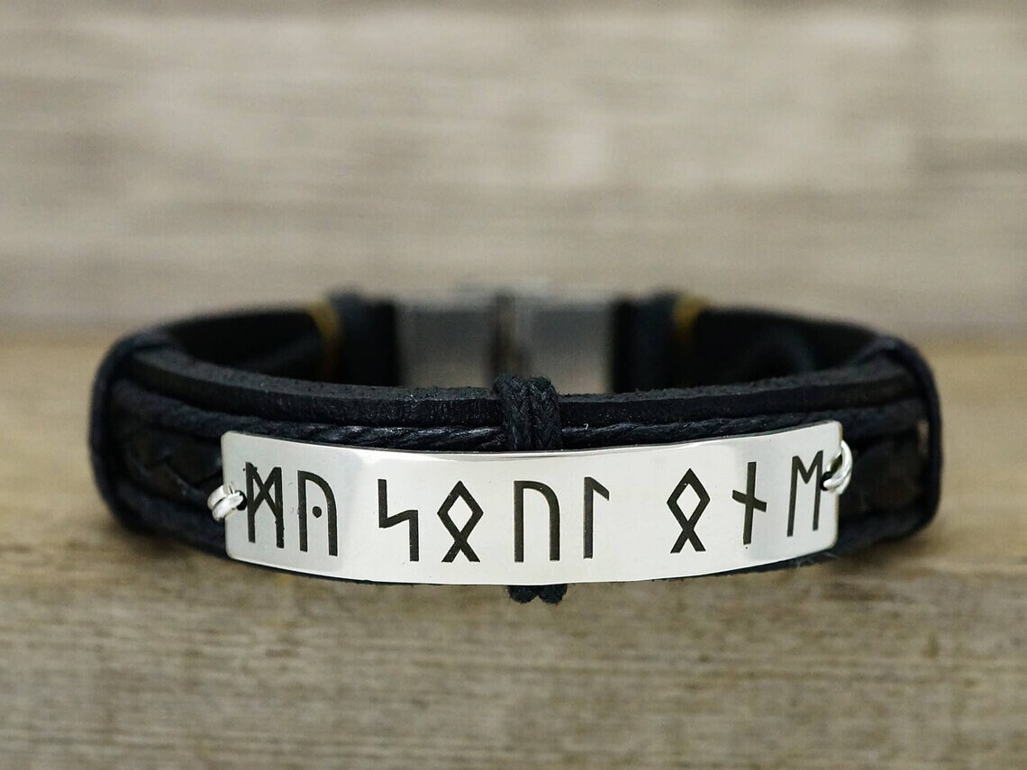 Bracciale Vichingo In Pelle Con Martello Di Thor E Rune - Regolabile, Uomo E Donna, Regalo Per Appassionati Di Mitologia Nordica