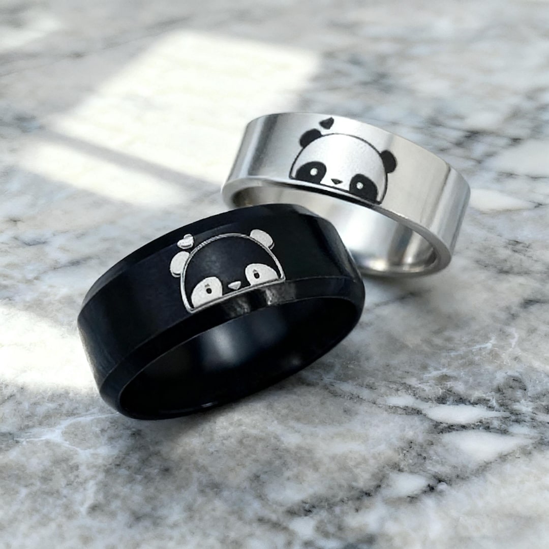 Cute Panda Rings, Custom Animal Sign Rings for Couple, Personalized ...