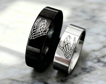 Skeleton Pinky Promise Rings, Couples Matching Rings, Custom Engraved Wedding Bands, Rings for Anniversary, Friendship Promise Jewelry