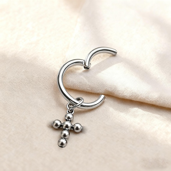 Titanium Cross Rook Piercing, 18G/16G 6MM Hoop Dangle Earrings