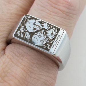 Tarot Card Signet Ring for Men, Gothic Engraved Ring, Mystical Fortune Symbol Jewelry, Occult Gift for Him image 3