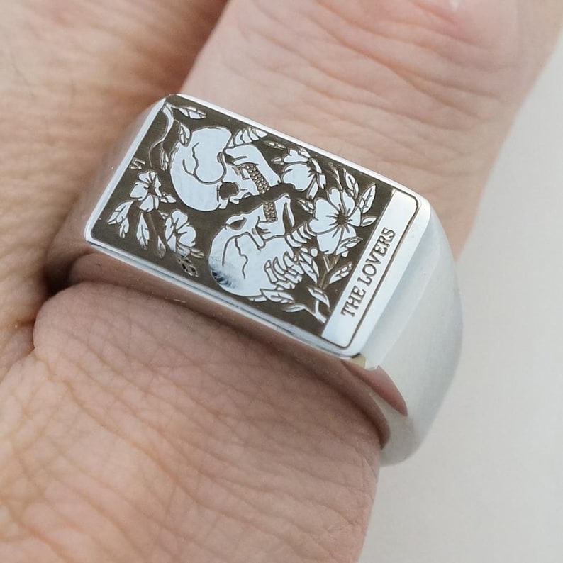 Tarot Card Signet Ring for Men, Gothic Engraved Ring, Mystical Fortune Symbol Jewelry, Occult Gift for Him image 3