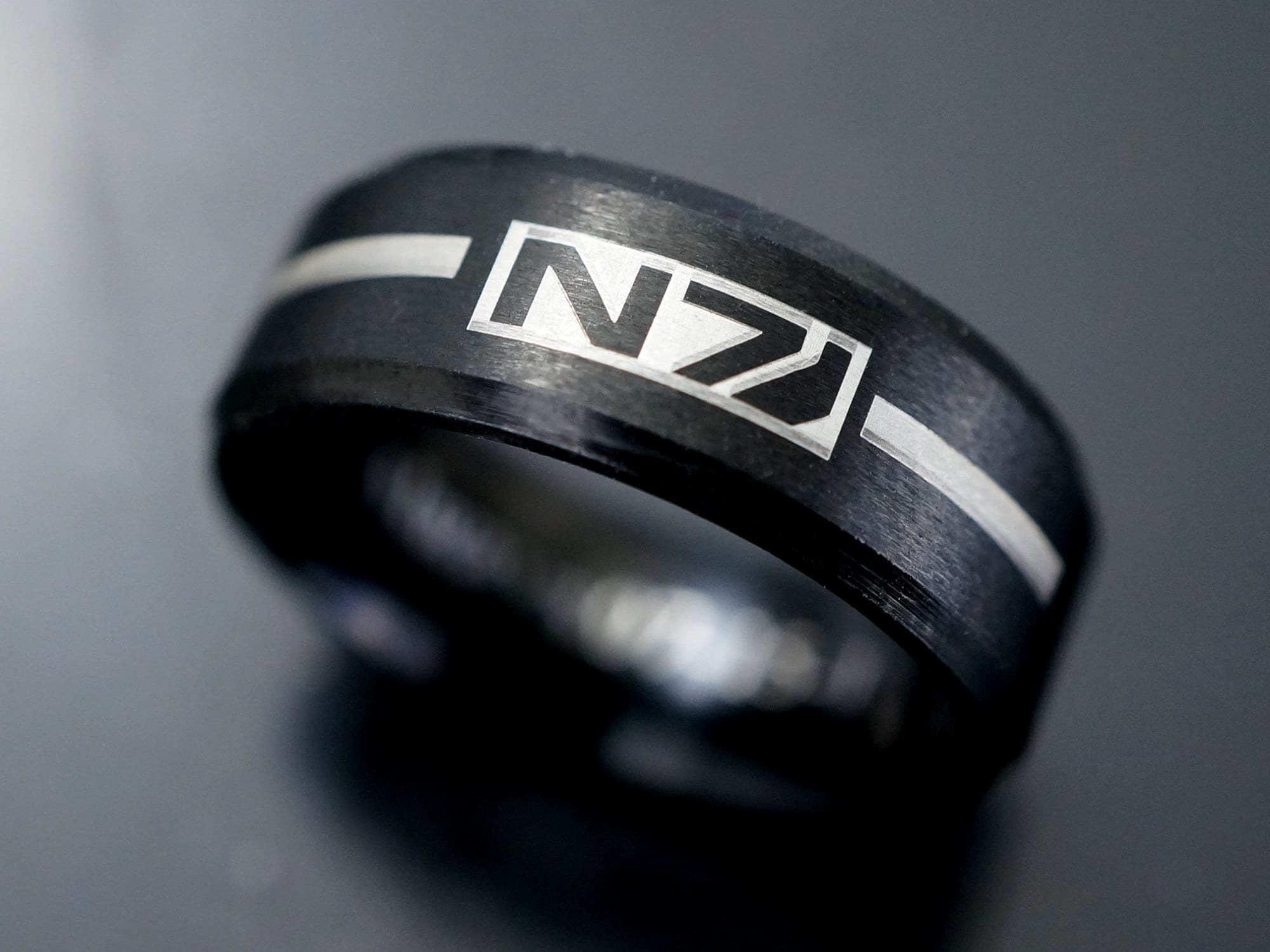 Mass Effect Ring, N7 Ring, Video Game Jewelry, IP Beveled Edge