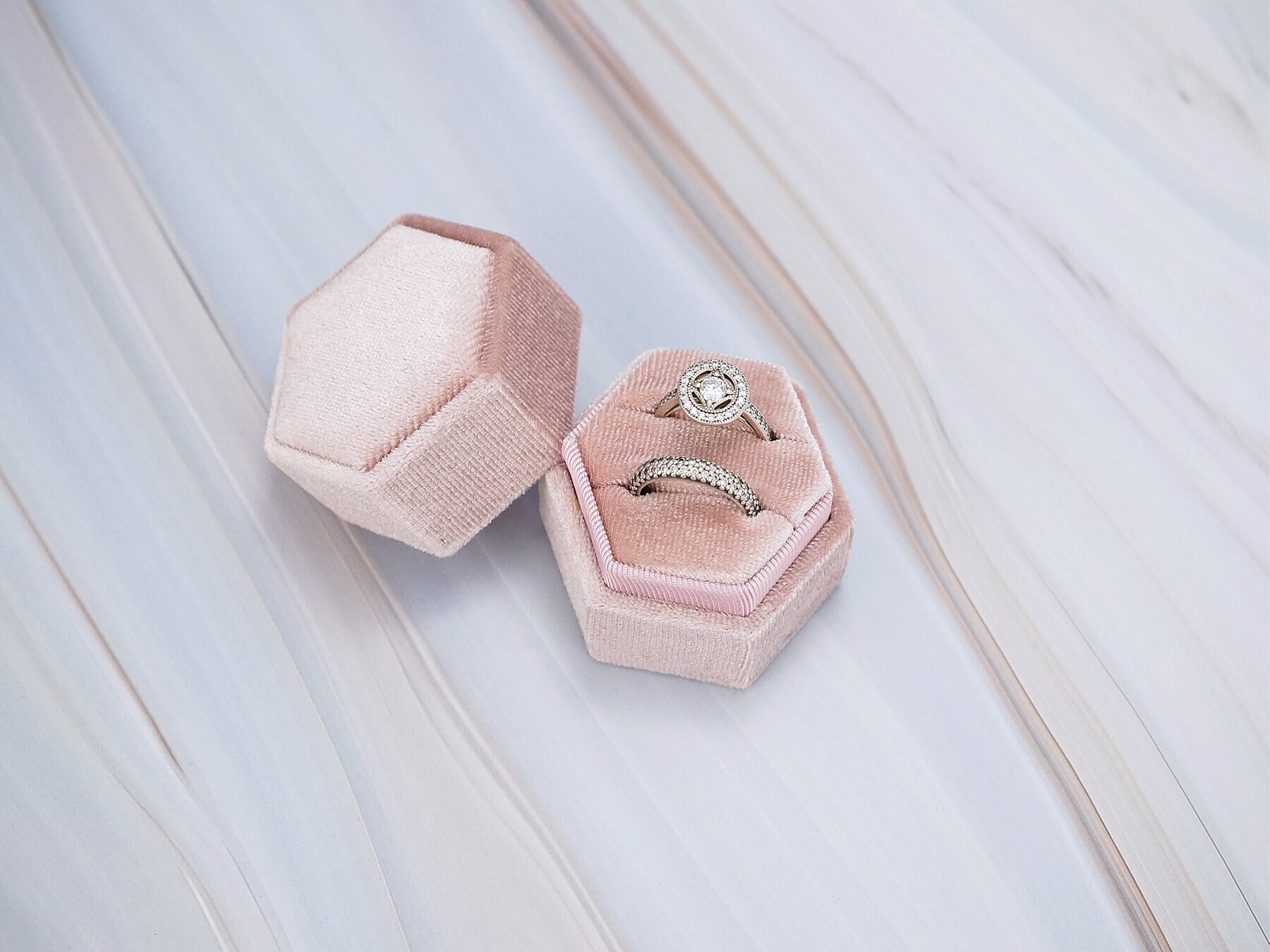 Bridal Photo Detail Props,Keepsake Monogram Box Ivory Hexagon Velvet