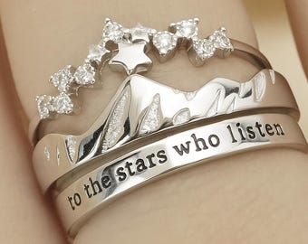 Starry Night Quote Ring, To the Stars who Listen Ring Set of 3, Bookish Ring for Readers and Fans