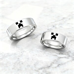 Minecraft Rings for Couple, Minecraft Gaming Inspired Rings, Custom Engraved Gift for Couple, Personalized Rings for Engagement, Pixel Game image 3