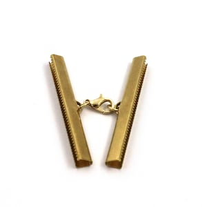 Ribbon Crimp End Set, 6x51 mm Raw Brass Ribbon Crimp, Ribbon Fasteners, Ribbon Ends, Findings, Connectors, Ribbon Connectors