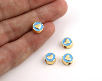 8 mm 24k Shiny Gold Plated Enamel Heart Beads, Heart Charms, Heart Bracelet Connector, Gold Plated Enamel Jewelry Supplies, M1065