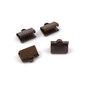 6x10 mm Antique Copper Color Brass Ribbon Crimp End, Ribbon Fasteners, Ribbon Crimp End With Loop, Clasp, Findings, Ribbon End, Ribbon Clasp