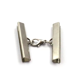 Ribbon Crimp End Set, 6x35 mm Silver Color Brass Ribbon Crimp, Ribbon Fasteners, Ribbon Ends, Findings, Connectors, Ribbon Connectors