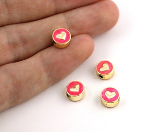 8 mm 24k Shiny Gold Plated Enamel Heart Beads, Heart Charms, Heart Bracelet Connector, Gold Plated Enamel Jewelry Supplies, M1064