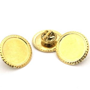 Gold Color Brass Brooch Pin Back, 22 mm Pad Tie Tack, Rosette, Tie Tack Pin Back, Clutch Pin Brooch, Tie Tacks Findings, Tie Tacks Pin