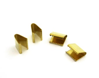 10x11 mm Raw Brass Ribbon Crimp End, Ribbon Fasteners, Ribbon Crimp Ends Without Loop, Clasp, Findings, Ribbon End, Ribbon Clasp, Crimp