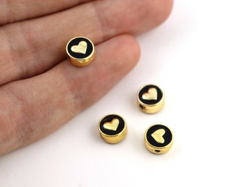 8 mm 24k Shiny Gold Plated Enamel Heart Beads, Heart Charms, Heart Bracelet Connector, Gold Plated Enamel Jewelry Supplies, M1066