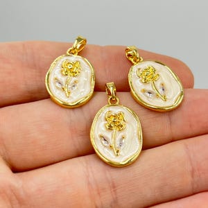 24k Shiny Gold Plated  Zircon Flower Charm, Zircon Pendant, Micro Pave Zircon Charm, Necklace Charm, Jewelry Making Accessories