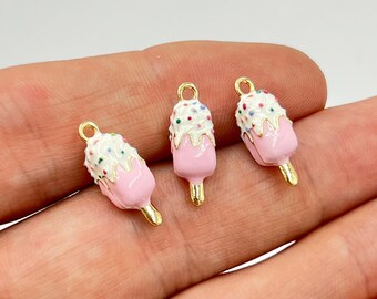 Gold Plated Ice Cream Charm, 3D Simulated Charms, Enamel Ice Cream Charm, DIY Necklace Bracelet Supplies, Jewelry Making Accessories