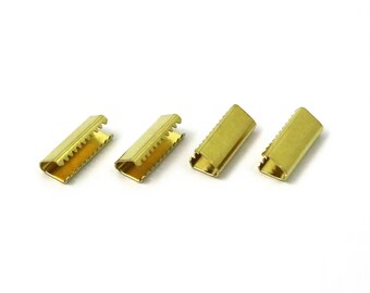 6x15 mm Raw Brass Ribbon Crimp End, Ribbon Fasteners, Ribbon Crimp Ends Without Loop, Clasp, Findings, Ribbon End, Ribbon Clasp, Crimp