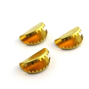 10x15 mm Raw Brass D Shape Ribbon Crimp, Ribbon Fasteners, Ribbon Crimp Ends Without Loop, Clasp, Findings, Ribbon End, Ribbon Clasp, Crimp