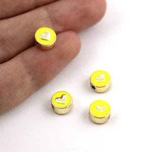 8 mm 24k Shiny Gold Plated Enamel Heart Beads, Heart Charms, Heart Bracelet Connector, Gold Plated Enamel Jewelry Supplies, M1070