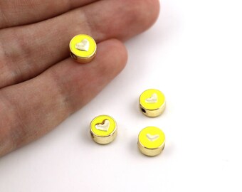 8 mm 24k Shiny Gold Plated Enamel Heart Beads, Heart Charms, Heart Bracelet Connector, Gold Plated Enamel Jewelry Supplies, M1070