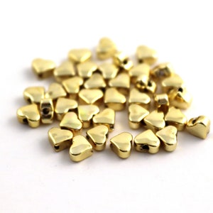 5 Pcs Gold Plated Brass Heart Beads, Heart Spacer Beads, Bracelet Connector, Heart Connector, Gold Plated Beads (5x6 mm) M1230