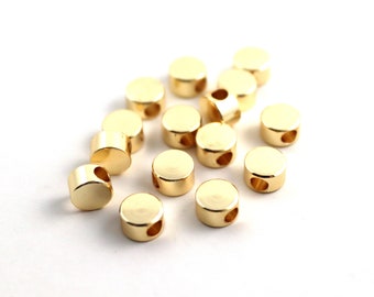 5 peças contas redondas de latão banhado a ouro, contas redondas de furo grande, contas espaçadoras redondas, conector redondo, contas banhadas a ouro (7mm) m1232