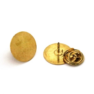 Gold Color Brass Brooch Pin Back, 16 mm Pad Tie Tack, Rosette, Tie Tack Pin Back, Clutch Pin Brooch, Tie Tacks Findings, Tie Tacks Pin
