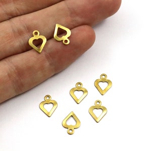 0.5x8x10 mm Raw Brass Heart Charm, Heart Findings, Heart Shape Findings, Heart Shape Charms, Raw Brass Findings, Jewelry Making, Brass Charm