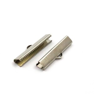 6x30 mm Silver Color Brass Ribbon Crimp End, Ribbon Fasteners, Ribbon Crimp End With Loop, Clasp, Findings, Ribbon End, Ribbon Clasp, Crimp