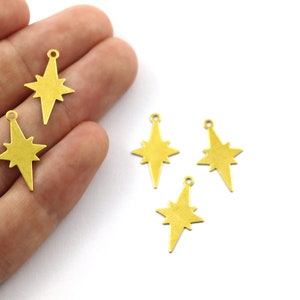 0.50x12x21 mm Raw Brass Pole Star Charm, Hallazgos de Pole Star, Hallazgos de forma de estrella de poste, Amuletos de forma de estrella de poste, Hallazgos de latón crudo, Colgante