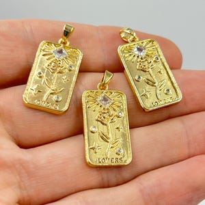 24k Shiny Gold Plated  Zircon Flower Charm, Zircon Pendant, Micro Pave Zircon Charm, Necklace Charm, Jewelry Making Accessories