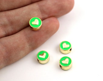8 mm 24k Shiny Gold Plated Enamel Heart Beads, Heart Charms, Heart Bracelet Connector, Gold Plated Enamel Jewelry Supplies, M1068