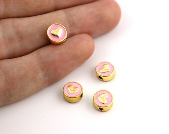8 mm 24k Shiny Gold Plated Enamel Heart Beads, Heart Charms, Heart Bracelet Connector, Gold Plated Enamel Jewelry Supplies, M1067
