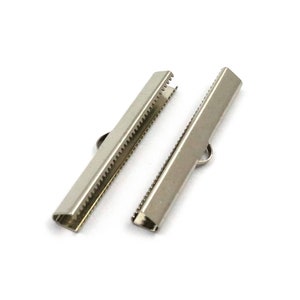 6x45 mm Silver Color Brass Ribbon Crimp End, Ribbon Fasteners, Ribbon Crimp End With Loop, Clasp, Findings, Ribbon End, Ribbon Clasp, Crimp