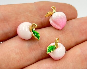 Gold Plated Peach Charm, Fruit Charm, 3D Simulated Charms, Enamel Fruit Charms, DIY Necklace Bracelet Supplies, Jewelry Making