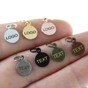 Custom Laser Engraved Logo Tag, Custom Jewelry Tag, Personalized Logo, Jewelry Logo Charms, Custom Logo Charm, Metal Jewelry Tag - 8 mm L402