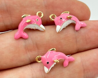 Gold Plated Whale Charm, Animal Charm, 3D Simulated Charms, Enamel Charms, DIY Necklace Bracelet Supplies, Jewelry Making Accessories
