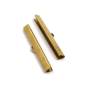 6x51 mm Raw Messing Ribbon Crimp End, Ribbon Fasteners, Ribbon Crimp End With Loop, Clasp, Findings, Ribbon End, Ribbon Clasp, Crimp