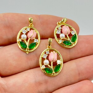 24k Shiny Gold Plated  Zircon Flower Charm, Zircon Pendant, Micro Pave Zircon Charm, Necklace Charm, Jewelry Making Accessories