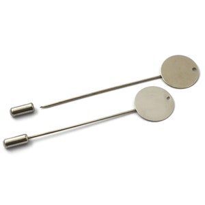 Silver Color Brass Lapel Pin, Brooch, Stick Pin, 16 mm Round Stamp Size With 60 mm Pin long, Lapel Pin