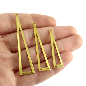Raw Brass Triangle Charms With 3 Hole, 3 Different Size Brass Triangle Findings, Triangle Blanks, Triangle Shape Charms, Geometric Findings