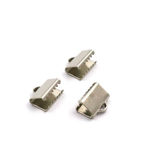 6x10 mm Silver Color Brass Ribbon Crimp End, Ribbon Fasteners, Ribbon Crimp End With Loop, Clasp, Findings, Ribbon End, Ribbon Clasp, Crimp