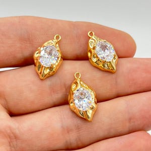 24k Shiny Gold Plated Zircon Charm, Zircon Pendant, Micro Pave Zircon Charm, Necklace Charm, Jewelry Making Accessories