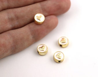 8 mm 24k Shiny Gold Plated Enamel Heart Beads, Heart Charms, Heart Bracelet Connector, Gold Plated Enamel Jewelry Supplies, M1071